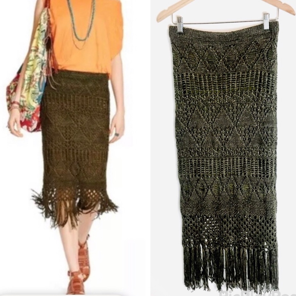 Polo by Ralph Lauren Linen Midi Fringed Skirt Size (S/P).